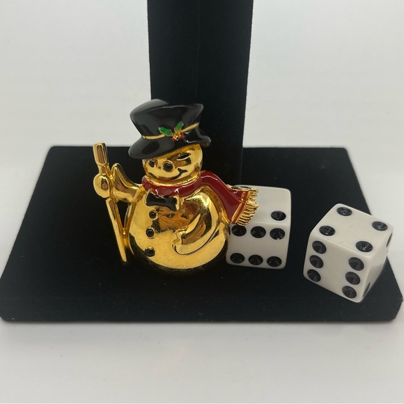 Napier vintage gold tone Festive Snowman Brooch with Black Hat and Red Scarf - Picture 3 of 8